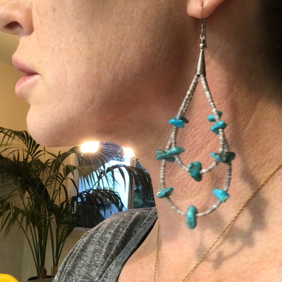 Heishi & Turquoise Navajo Earrings - Picture 3 of 5
